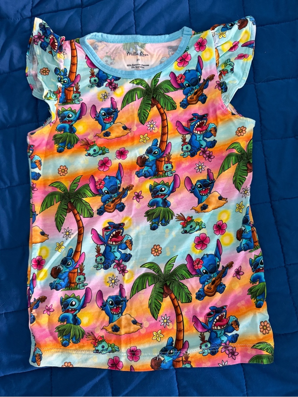 Millie Rose Disney’s Stitch Beach Flutter Sleeve Tee 2T VGUC